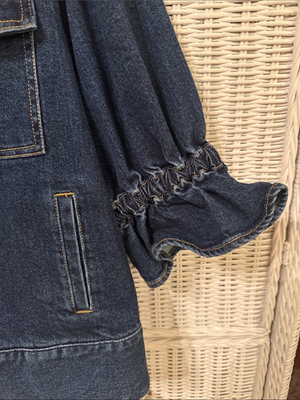 Cinq a Sept Dark Blue Denim Holly Jacket with Puff Sleeves and dual zipper - Picture 3 of 6